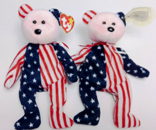 Set Of 2 TY Beanie Baby Spangle Stars and Stripes American Flag Bear Patriotic
