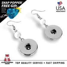Simulated Pearl Snap Hook Earrings Silvertone 18mm -Fits 18-20mm Snaps  1 pair 