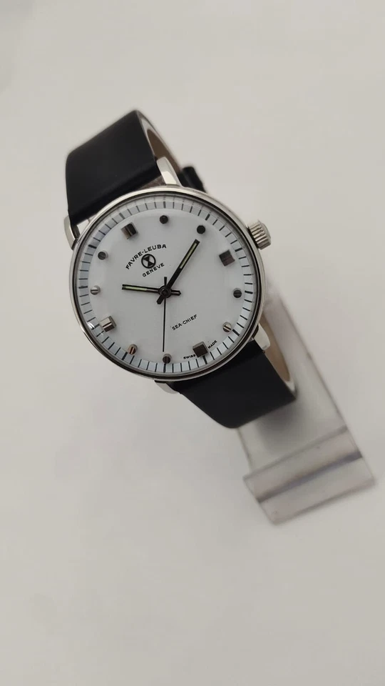 Raro Favre Leuba Geneva Sea-Chief cuerda manual para hombre esfera suiza blanca 81073 Foto 4 de 4