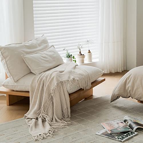 Throw Blanket for Couch-Soft Boho Bed Throw Blankets,Cozy 50*60'' A-cream - Picture 4 of 7