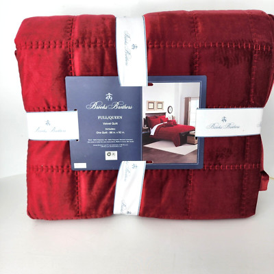Brooks Brothers Velvet Quilt Full Queen Cardinal Red Box Stitch Christmas NEW