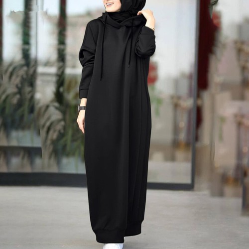 Frauen Muslim Hoodie Pullover Langarm Lose Maxi Abaya Jilbab Kleid Tops - Bild 2 von 24