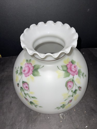 10 Zoll handbemalter Lampenschirm rosa Rosen ALADDIN ÖLLAMPEN - Bild 3 von 12