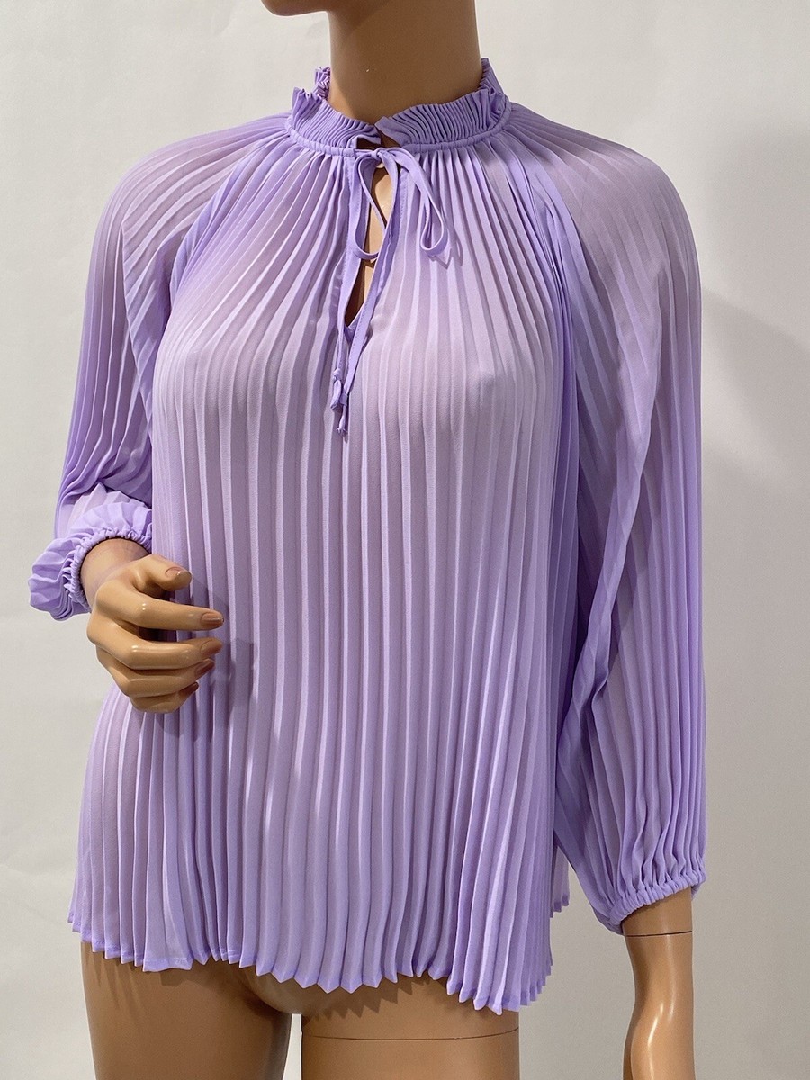 new york company Top Blouse Pleated Lilac Purple 3/4 Sleeves Size