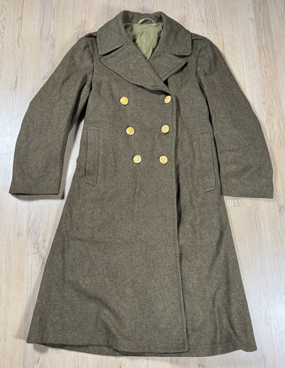 Vintage WW2 era US Army Wool Overcoat Trench Coat Military Size
