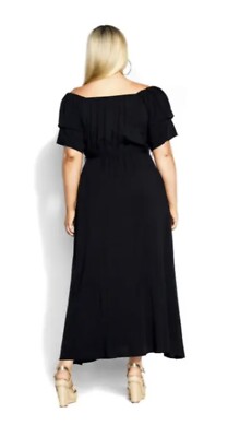 City Chic Tropical Tie Off Shoulder Maxi Dress M/18 Black NWT | eBay