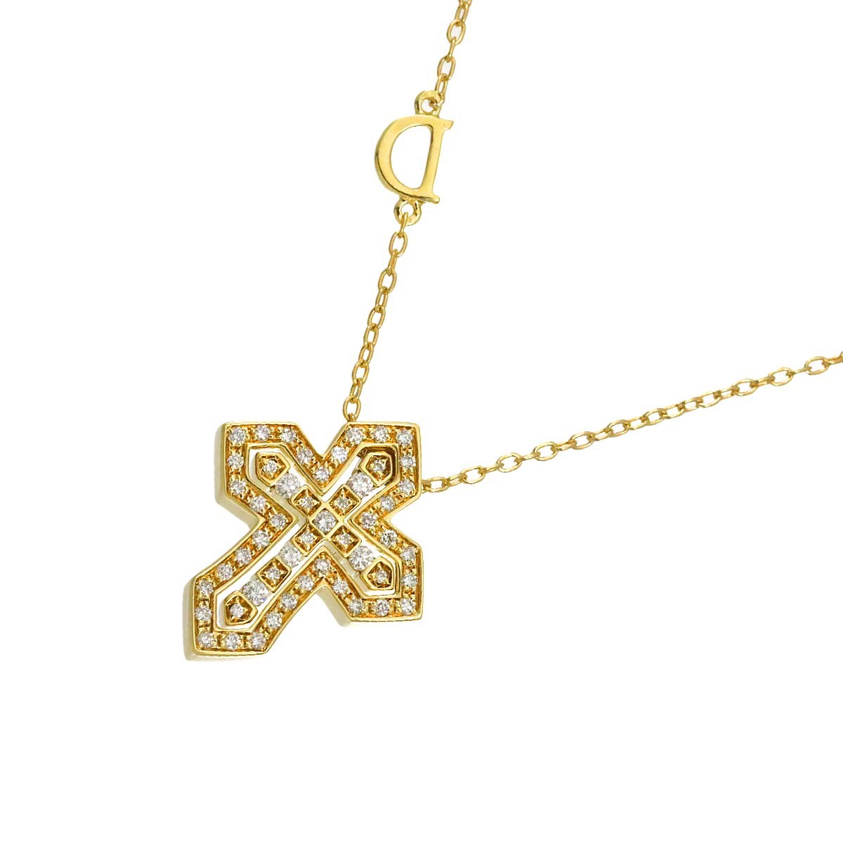 DAMIANI Belle Epoque Crown S Diamond Cross Necklace 18K YG 750