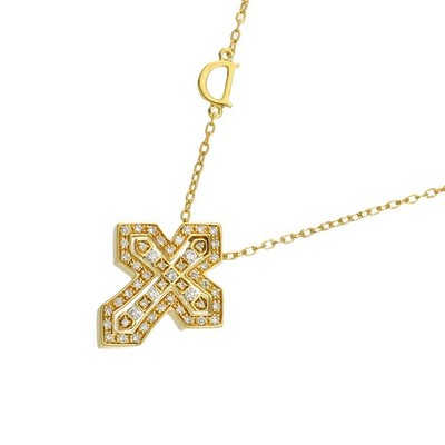 DAMIANI Belle Epoque Crown S Diamond Cross Necklace 18K YG 750 90315528