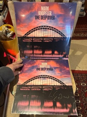 OOP MARK KNOPFLER ONE DEEP RIVER DBL VINYL SIGNED 12'' X 12'' CARD DIRE STRAITS