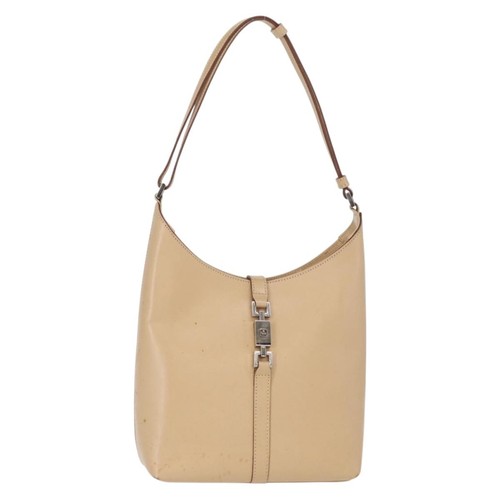 GUCCI Jackie Shoulder Bag Leather Beige Silver 001 3875 Auth 151720