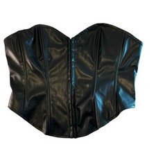 SHEIN Black Faux Leather Corset Top Bustier Large Black Strapless Front Closure