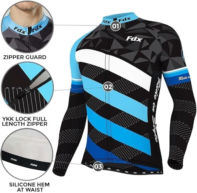 Mens Cycling Jersey Long Sleeve Cold Wear Thermal Fleece Top For Bike Racing  uk - Image 4 of 4