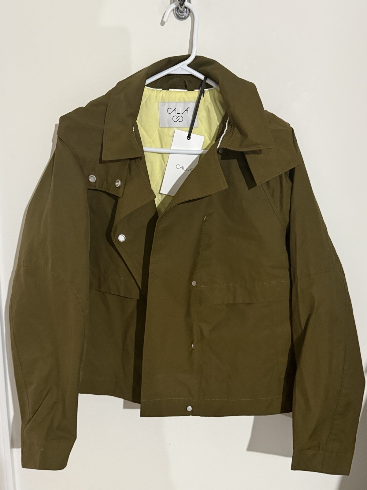 Calia Jacket Women’s Crop Trench XS Removable Hood Dark Khaki Olive NWT $118