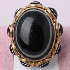 Antique Victorian Mourning Bullseye Agate & Glass Large Domed Brooch Pin 