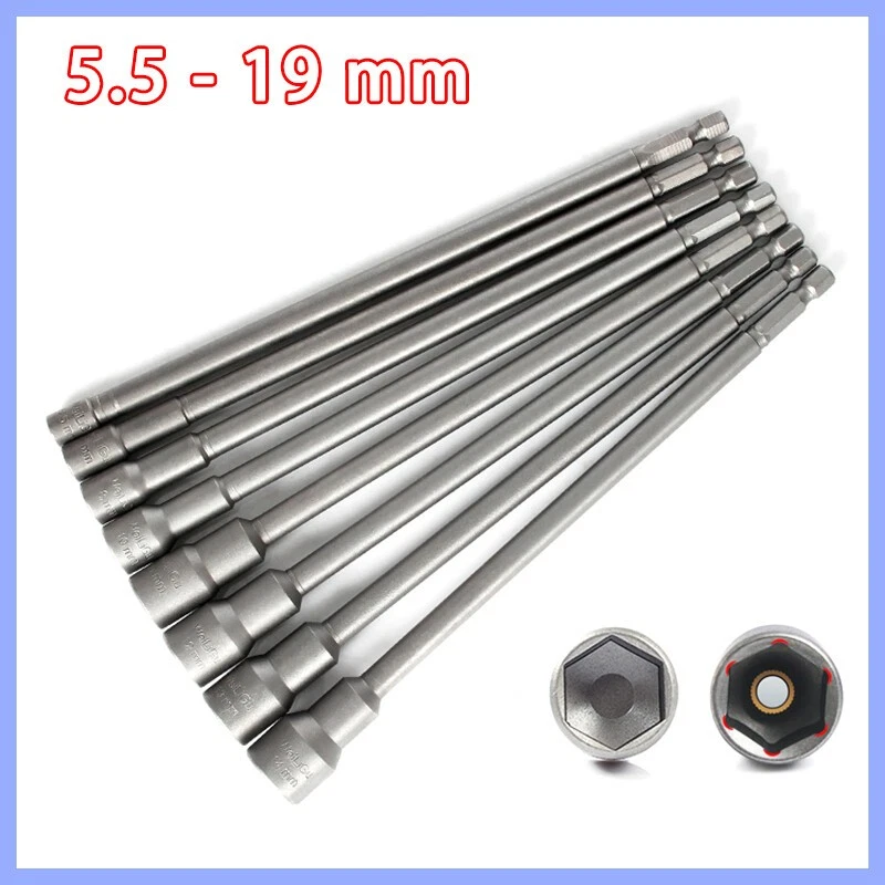 1/4"(6.35mm) Hex 5.5-19mm Magnetic Nut Driver 200mm Long Socket Impact Drill Bit - Image 3 of 4