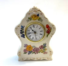 Vintage Floral Porcelain Desk Mantle Clock 7”