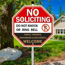 No Soliciting Sign for Front Door, 10"x28" Heavy Duty All Aluminum Yard Sign ...