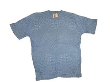 Vintage 70s Short Sleeve Blue Knit Sweater Billie Jo BJ Sz M