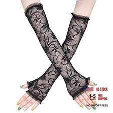 Long Black Opera Gloves Halloween Gloves Fingerless Elegant Lace Black Lace