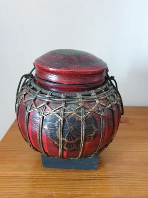 Panier à riz ancien chinois en bois et bambou 20x23 cm - Photo 1/4