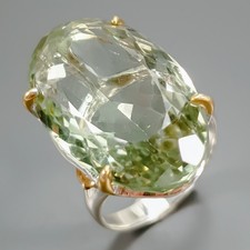Handmade 36 ct Natural Green Amethyst Ring 925 Sterling Silver Size 9 /R435303