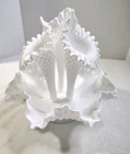 Fenton Epergne White Milk Glass Hobnail 3 Horn Ruffled Vintage 9” Tall NO Damage