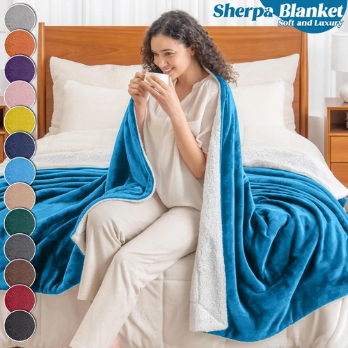 Thick Sherpa Fleece Blankets for Winter Soft Dual Sided Bedding Throw Twin Queen