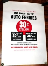 VTG ORIG 1937 LRG SOUTHERN PACIFIC GOLDEN GATE AUTO FERRIES SAN FRANCISCO POSTER