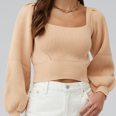 NEW! MINKPINK Beige Knit Square Neck Sweater