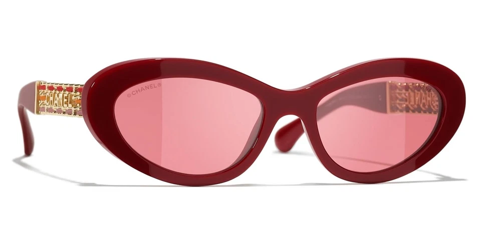 Gafas de sol Chanel ch5538QA 1792/7N rojo oscuro dorado metal cadena con logotipo CC con estuche Foto 4 de 4