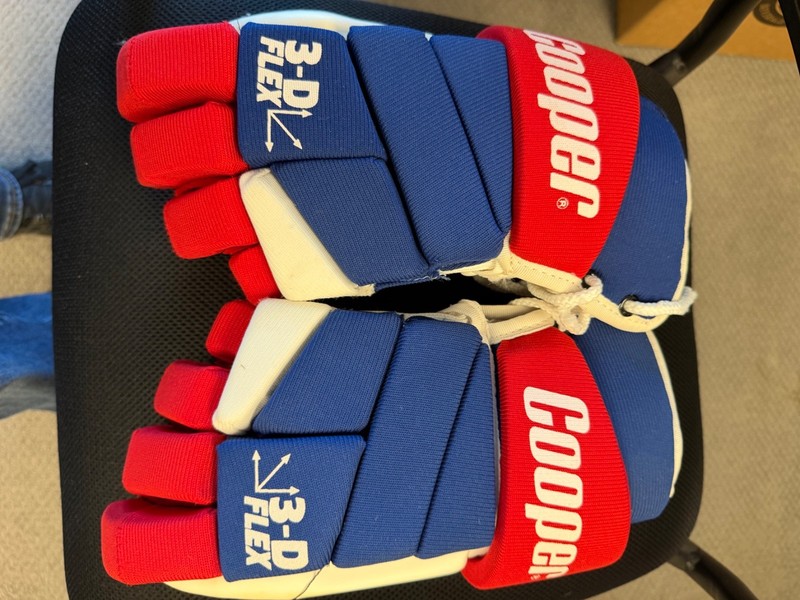 Vintage Cooper Hockey Gloves-Red, White and Blue
