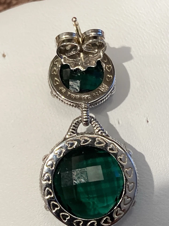 PENDIENTES JUDITH RIPKA JR2 925 ORO AMARILLO 18K CORTE REDONDO CUARZO VERDE Foto 4 de 4