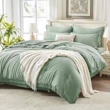 Full Size Comforter Set Sage Green -7 Pieces Boho Tassel Bed in a Bag Soft Li...