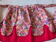 Vintage Reversible Pleated Half Apron, NWOT, Pockets, Scalloped Front