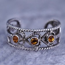 Size 4.25, vintage Sterling silver handmade ring, 925 band with orange crystal