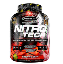 NitroTech Whey Protein Strawberry 4lb 40 Servings Muscle Builder