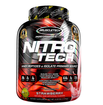 NitroTech Whey Protein Strawberry 4lb 40 Servings Muscle Builder