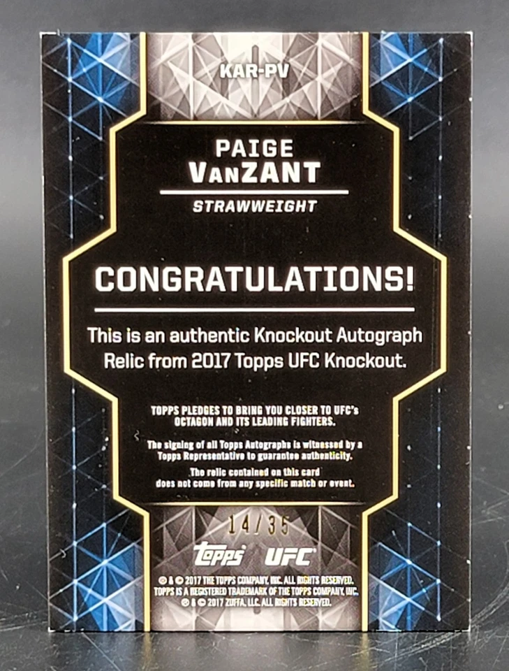 2017 Topps UFC Knockout Autographed Relics #KAR-PV Paige VanZant 14/35 - Image 2 of 2