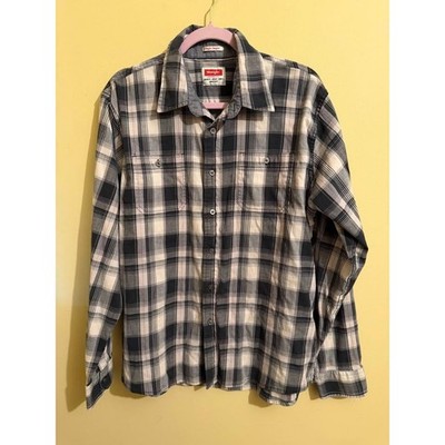 Wrangler Men XL Flex for Comfort Plaid Button Down Shirt Black White Long Sleeve