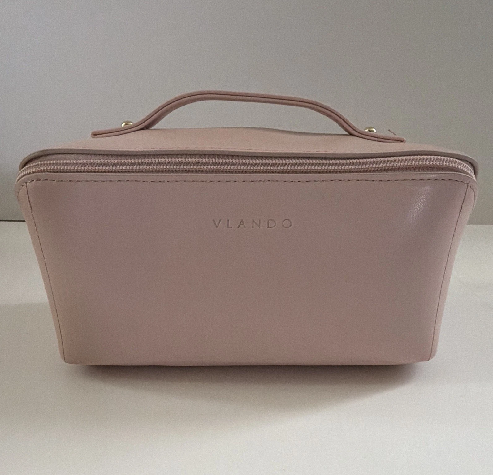 Vlando Pink Zipper Makeup Travel Bag with Handle & Pockets Organizer Case
