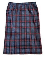 Vintage Gray Plaid Straight Midi Skirt Fits M L Red Green Wool Blend Preppy Xmas