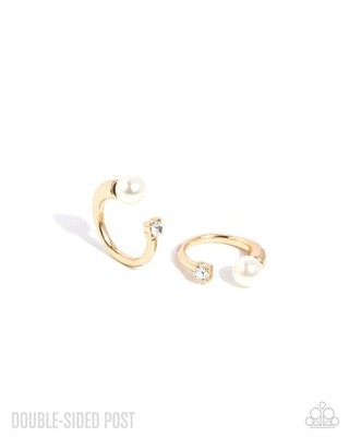 Paparazzi Decade Dance - Gold - White Pearl - DBL Sided Hoop Earrings 3/4''