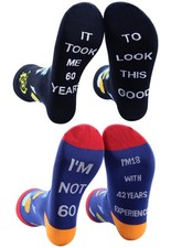 2 Pairs 60th Birthday Socks for Men Women, Stitched Funny Socks, Fun Novelty ...