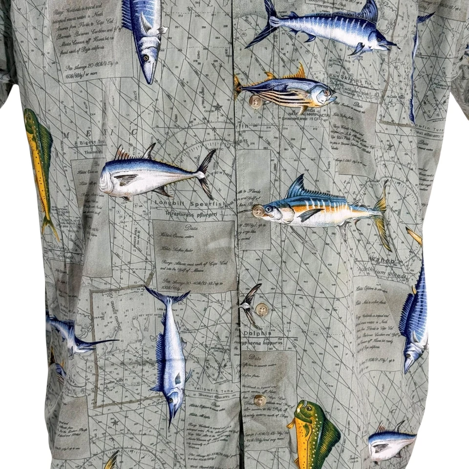 Camisa Hawaiana Bimini Bay Outfitters XL Pez de Caza Atún Marlín Wahoo Náutica Foto 3 de 4