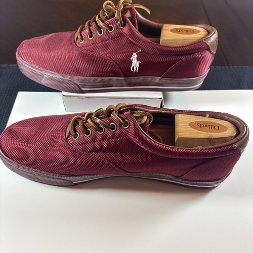 Polo Ralph Lauren Shoes Mens 11 D Wide Vaughn Red Canvas Sneakers Leather Laces - Picture 2 of 7