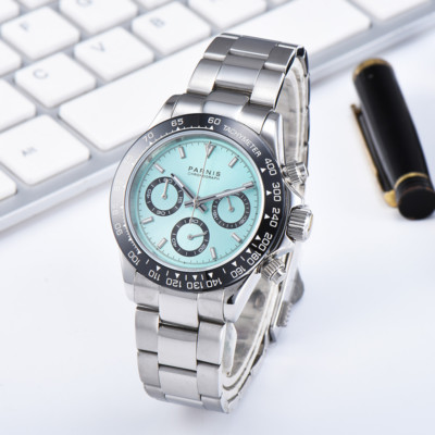 39mm Parnis Blue Dial Sapphire Glass Quartz Movement Men's