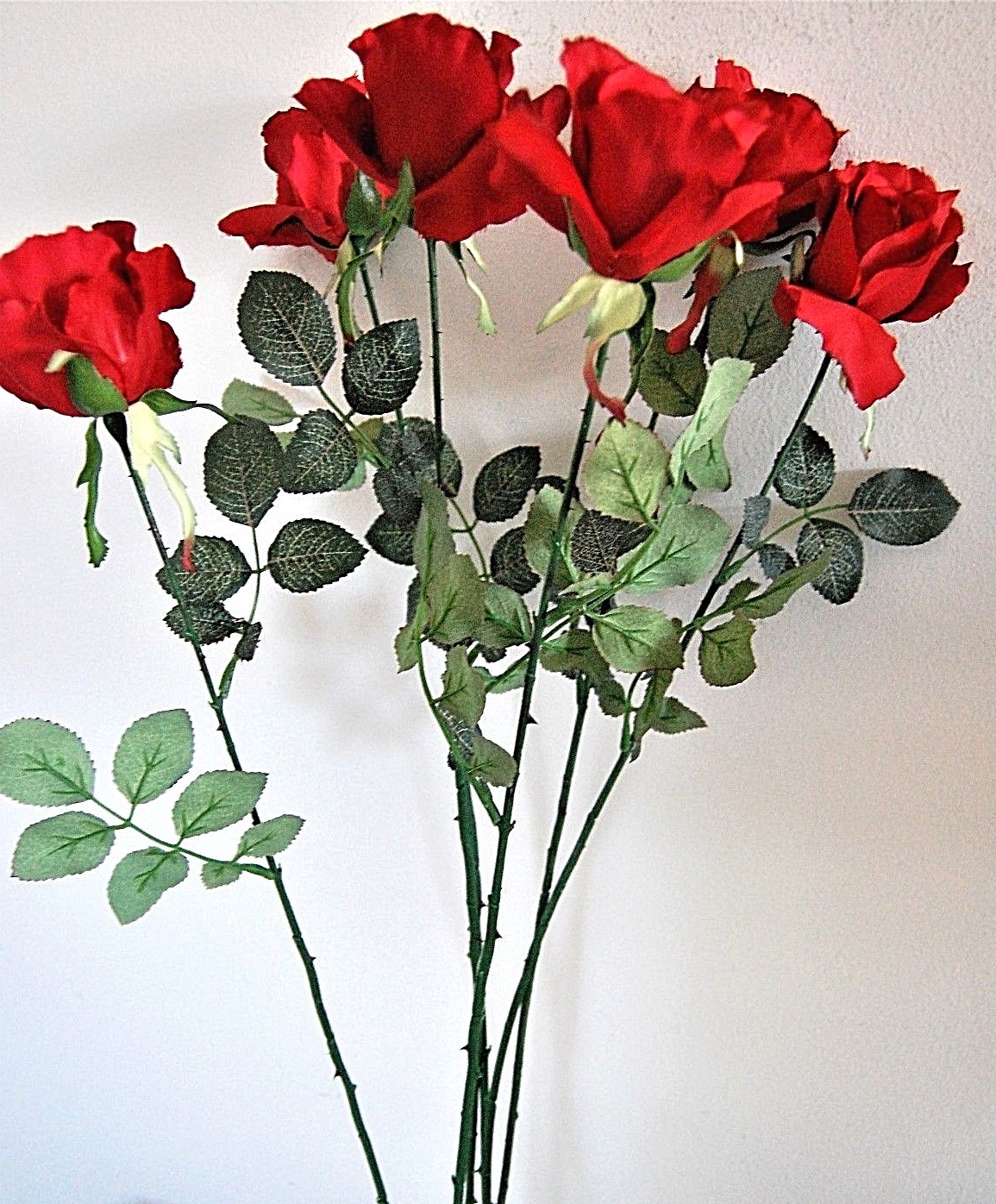 6 Magnificent Silk Red Roses with 27" Thorn Stems JaNice Interiors