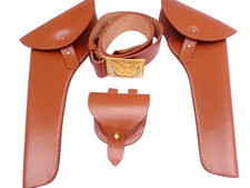 US Civil War Cavalry NCO Officer Tan Leather Waist Belt Holsters Cap pouch Repro