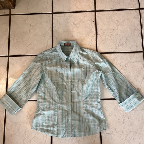 Rosa Thomas Kariert Blau Grün Damen 3/4 Ärmel Top Bluse Größe 8 EUR 40