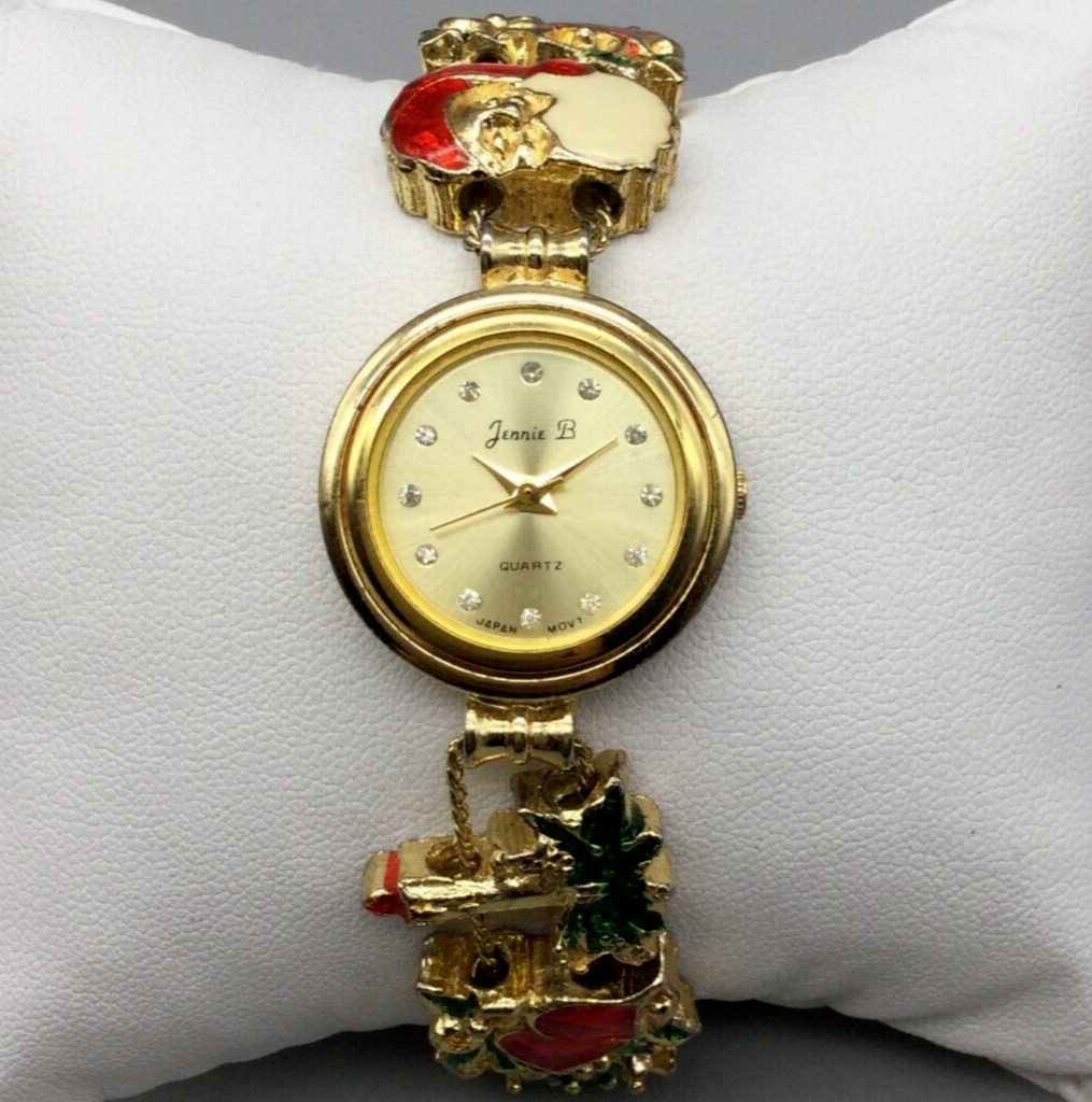 Vtg Jennie B Watch Women Christmas Santa Slide Charm Band New